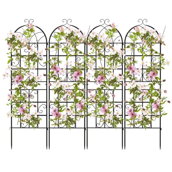 Lot de 4 Treillis de Jardin en Métal 180 x 50 cm Clôture Décorative pour Plante Grimpante Grille Fleurs Antirouille pour Jardin Cour Patio Noir