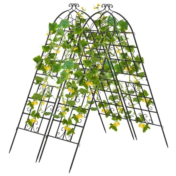 Lot de 4 Treillis de Jardin en Métal 180 x 50 cm Clôture Décorative pour Plante Grimpante Grille Fleurs Antirouille pour Jardin Cour Patio Noir