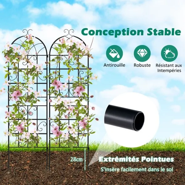 Lot de 4 Treillis de Jardin en Métal 180 x 50 cm Clôture Décorative pour Plante Grimpante Grille Fleurs Antirouille pour Jardin Cour Patio Noir