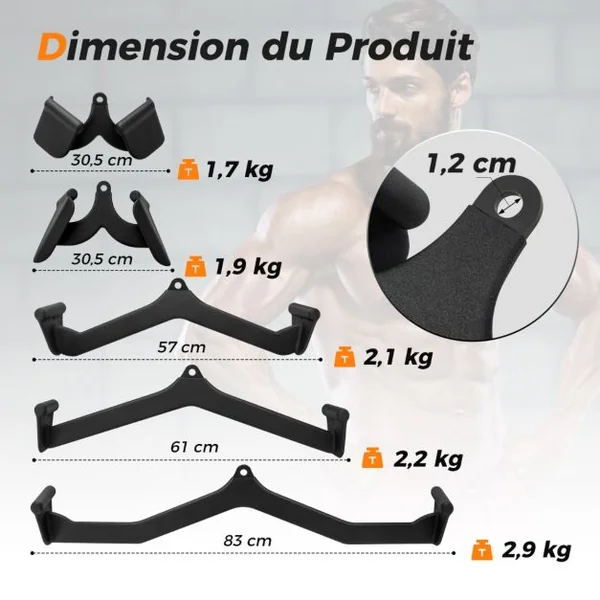 Lot de 5 Poignée de Rangée pour Machine à Câbles Barre de Traction Attaches de Câble de Poulie en ‘V’ pour Barre en ‘T’