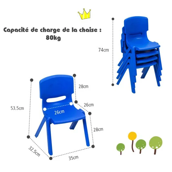 Lot de 6 Chaises pour Enfants Fabriquer en Plastique Multicolore Idéal pour Salle de Jeux Jardin d’Enfant Bleu