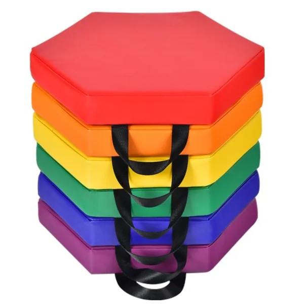 Lot de 6 Coussins de Sol pour Enfants Coussins d’Assise Hexagonaux avec Poignées 38 x 34 x 5 cm
