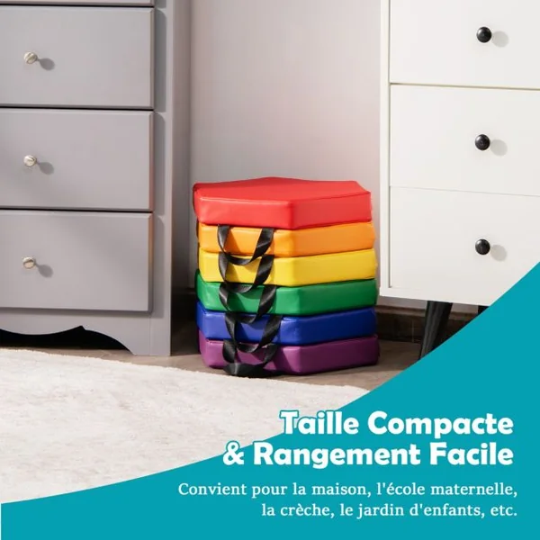 Lot de 6 Coussins de Sol pour Enfants Coussins d’Assise Hexagonaux avec Poignées 38 x 34 x 5 cm