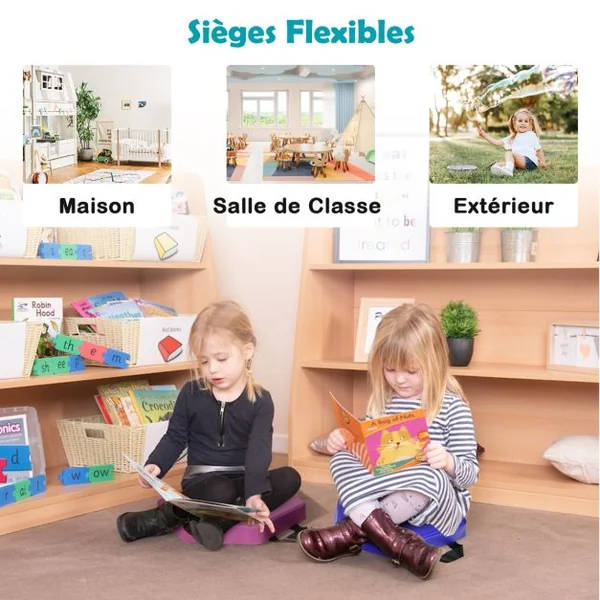 Lot de 6 Coussins de Sol pour Enfants Coussins d’Assise Hexagonaux avec Poignées 38 x 34 x 5 cm