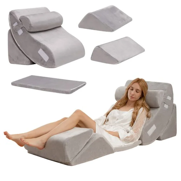 Lot de 6 Coussins/Oreillers de Lecture en Mousse à Mémoire Appuie-tête Amovible Oreiller Compensé Post-chirurgie Gris
