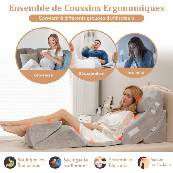 Lot de 6 Coussins/Oreillers de Lecture en Mousse à Mémoire Appuie-tête Amovible Oreiller Compensé Post-chirurgie Gris