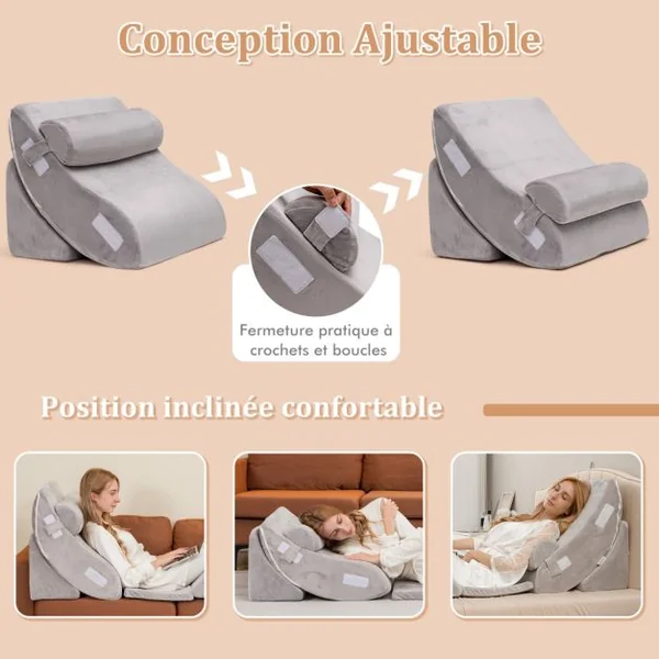 Lot de 6 Coussins/Oreillers de Lecture en Mousse à Mémoire Appuie-tête Amovible Oreiller Compensé Post-chirurgie Gris
