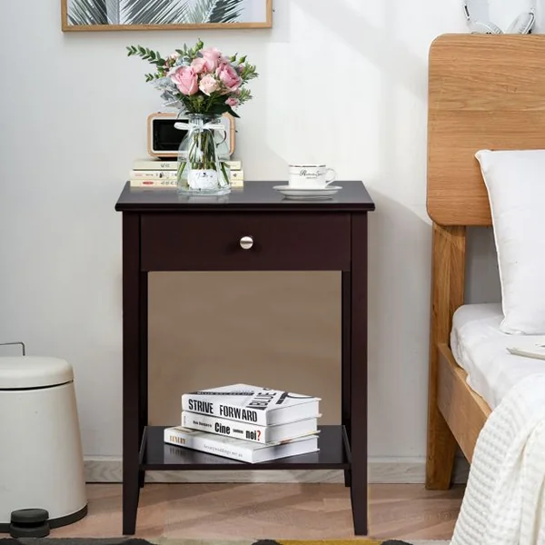 Lot de Table de Chevet à 2 Niveaux avec 1 Tiroir Table d'Appoint de Style Moderne Brun