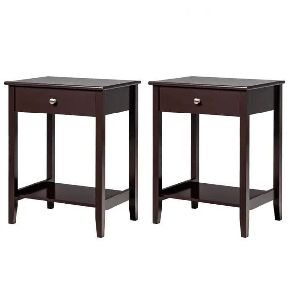 Lot de Table de Chevet à 2 Niveaux avec 1 Tiroir Table d'Appoint de Style Moderne Brun
