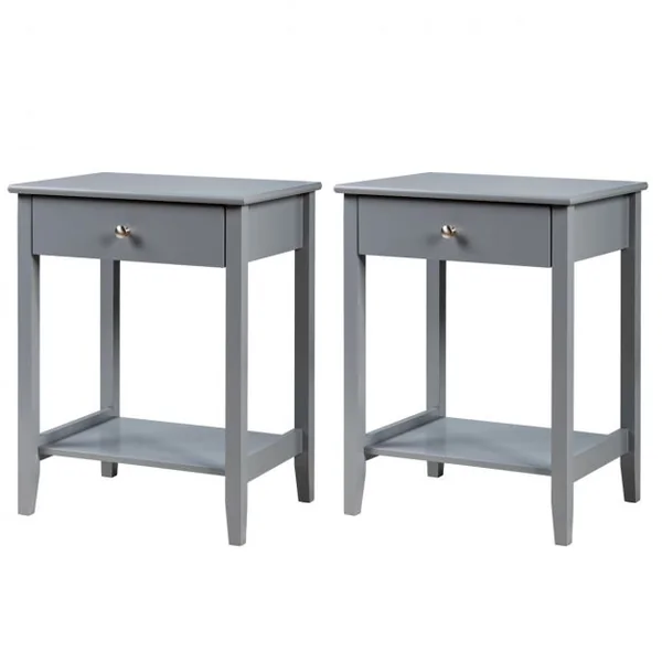 Lot de Table de Chevet à 2 Niveaux avec 1 Tiroir Table d'Appoint de Style Moderne Girs