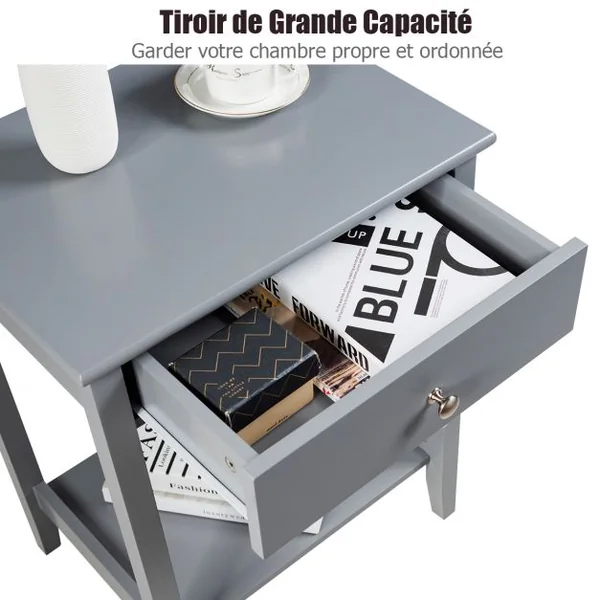 Lot de Table de Chevet à 2 Niveaux avec 1 Tiroir Table d'Appoint de Style Moderne Girs