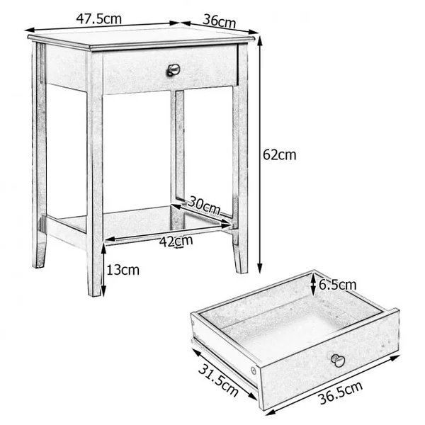 Lot de Table de Chevet à 2 Niveaux avec 1 Tiroir Table d'Appoint de Style Moderne Girs