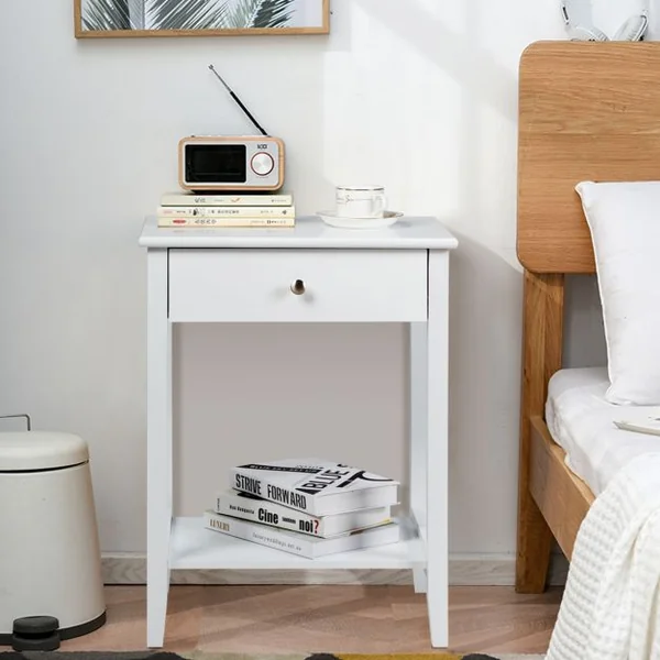 Lot de Table de Chevet à 2 Niveaux Table d'Appoint avec 1 Tiroir de Style Moderne Blanc