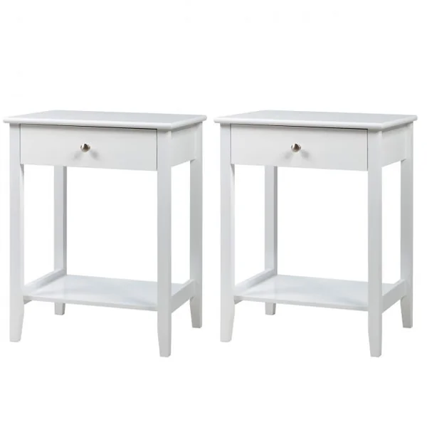 Lot de Table de Chevet à 2 Niveaux Table d'Appoint avec 1 Tiroir de Style Moderne Blanc