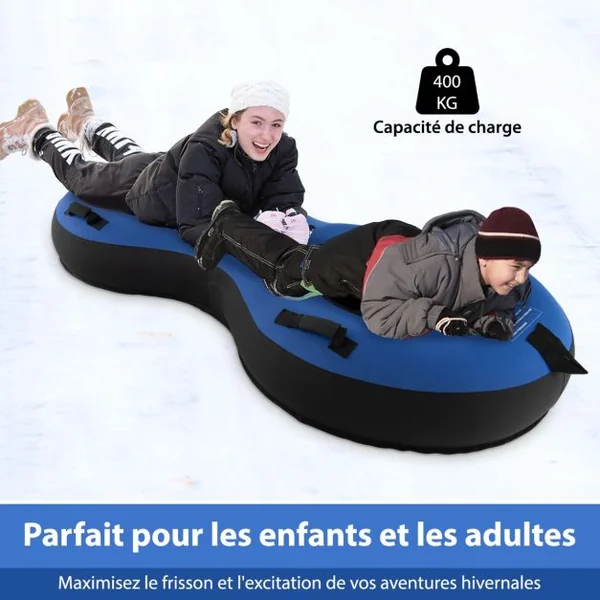 Luge Bouée Gonflable 2 Places de 200 cm Traîneau à Neige Robuste en Caoutchouc Sangle de Remorquage Siège Rembourré Pompe de Gonflage Rouge