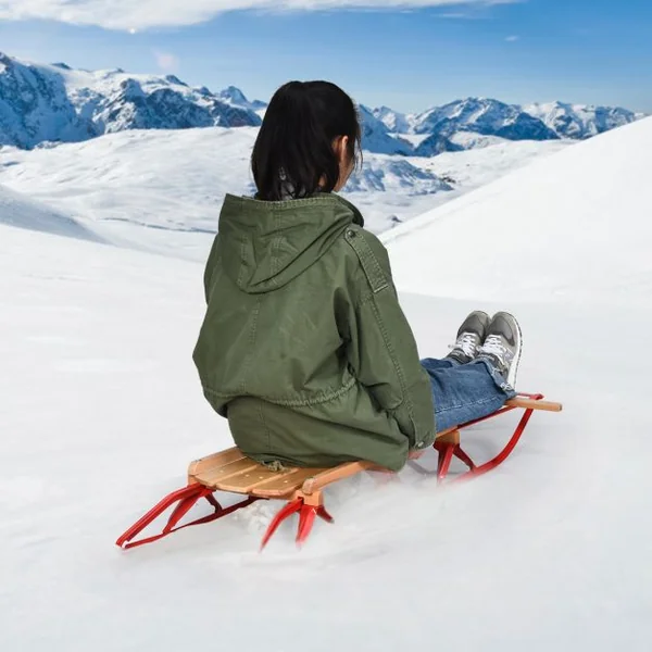 Luge en Bois et Acier à Patins Charge 150KG 137 x 58 x 16 cm