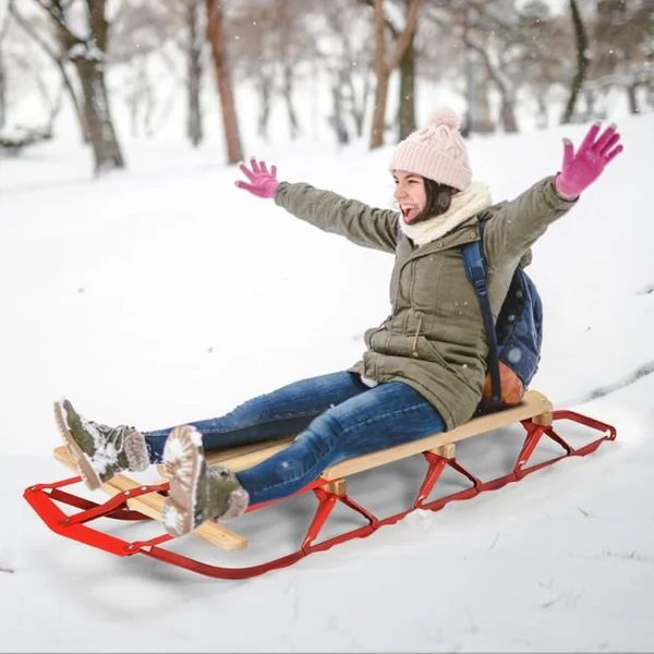 Luge en Bois et Acier à Patins Charge 150KG 137 x 58 x 16 cm