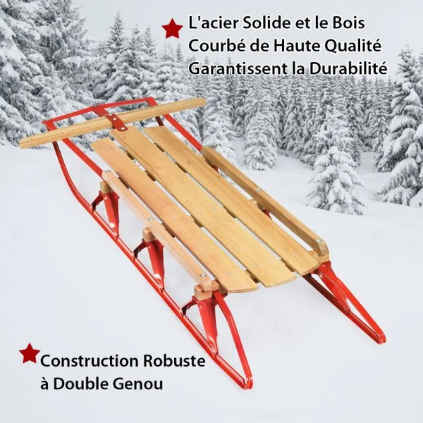 Luge en Bois et Acier à Patins Charge 150KG 137 x 58 x 16 cm