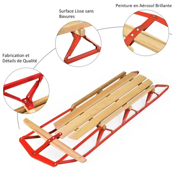 Luge en Bois et Acier à Patins Charge 150KG 137 x 58 x 16 cm