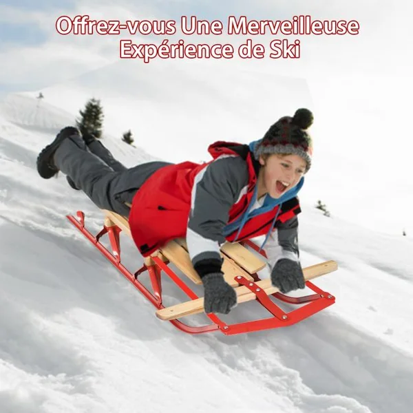 Luge en Bois et Acier à Patins Charge 150KG 137 x 58 x 16 cm