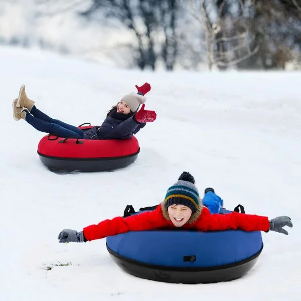 Luge à Neige de 100 Cm Robuste Bouée à Neige Gonflable Chambre à Air en Caoutchouc de Qualité Pompe de Gonflage pour Enfants Adultes Bleu