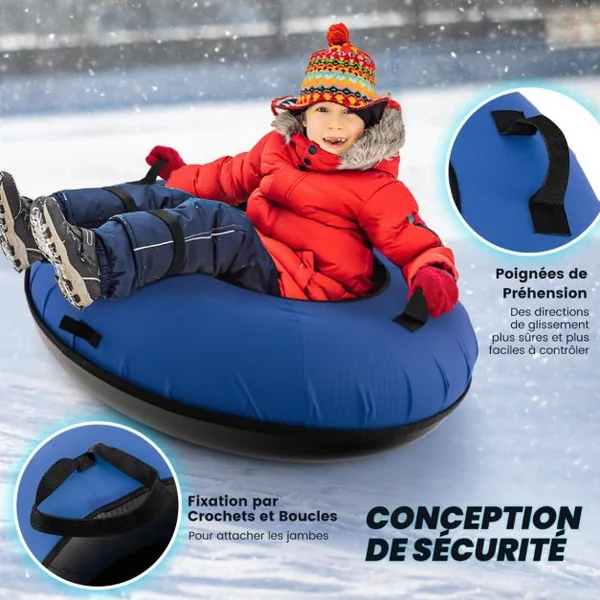 Luge à Neige de 100 Cm Robuste Bouée à Neige Gonflable Chambre à Air en Caoutchouc de Qualité Pompe de Gonflage pour Enfants Adultes Bleu