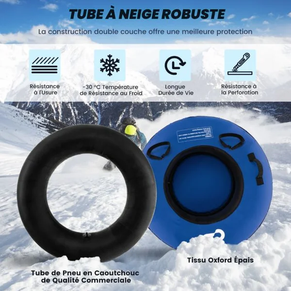 Luge à Neige de 100 Cm Robuste Bouée à Neige Gonflable Chambre à Air en Caoutchouc de Qualité Pompe de Gonflage pour Enfants Adultes Bleu