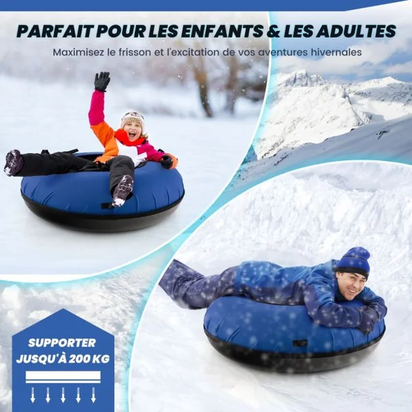 Luge à Neige de 100 Cm Robuste Bouée à Neige Gonflable Chambre à Air en Caoutchouc de Qualité Pompe de Gonflage pour Enfants Adultes Bleu
