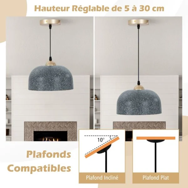 Luminaire Suspendu Plafonnier Suspendu avec Câble de Suspension Réglable et Culot d'Ampoule E27 pour Cuisine Chambre Couloir
