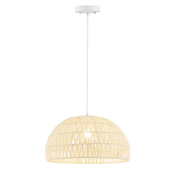 Luminaire Suspension Φ 45cm en Papier Tissé Forme de Dôme Abat-jour Métalliques avec Corde Réglable E27 40W pour Cuisine