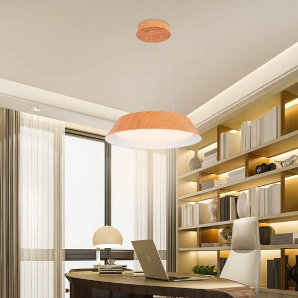 Lustre à Éclairage LED de 40 Cm Luminaire Moderne 21 W Lustre avec Grain de Bois Cadre en Métal Lumière Chaude 3000 K Luminaire Suspendu Naturel