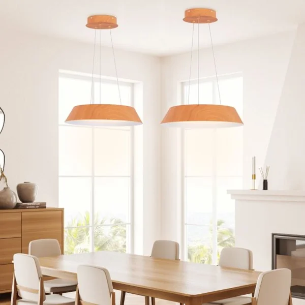 Lustre à Éclairage LED de 40 Cm Luminaire Moderne 21 W Lustre avec Grain de Bois Cadre en Métal Lumière Chaude 3000 K Luminaire Suspendu Naturel