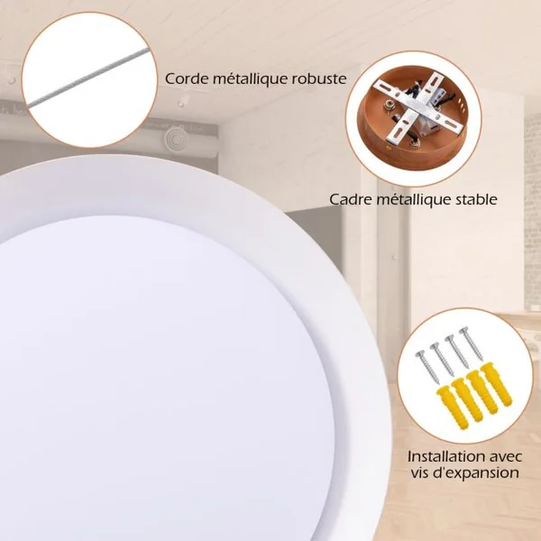 Lustre à Éclairage LED de 40 Cm Luminaire Moderne 21 W Lustre avec Grain de Bois Cadre en Métal Lumière Chaude 3000 K Luminaire Suspendu Naturel