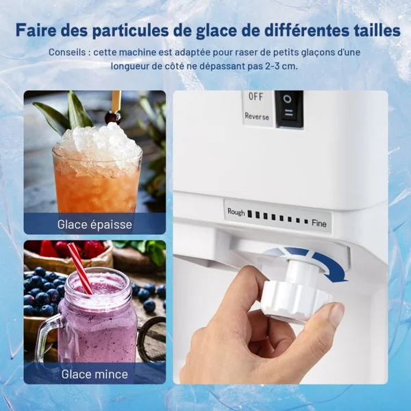 Machine à Glace Pilée 350W 120KG/H Capacité de Stockage 2,3 kg Taille Réglable Lames Tranchantes Vitesse 320 tr/min avec Bac Blanc