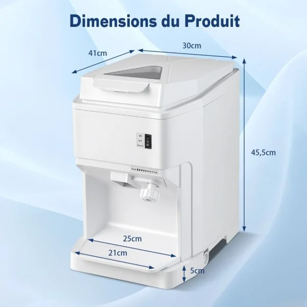 Machine à Glace Pilée 350W 120KG/H Capacité de Stockage 2,3 kg Taille Réglable Lames Tranchantes Vitesse 320 tr/min avec Bac Blanc