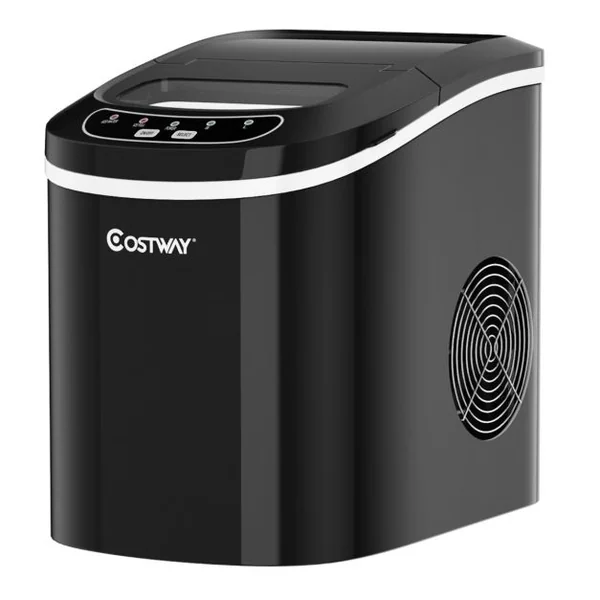 Machine à Glaçons 12kg de Glace/24h Réservoir 2,2L avec 2 Tailles de Glace 9 Glaçons par 6-13 Min pour Maison Noir