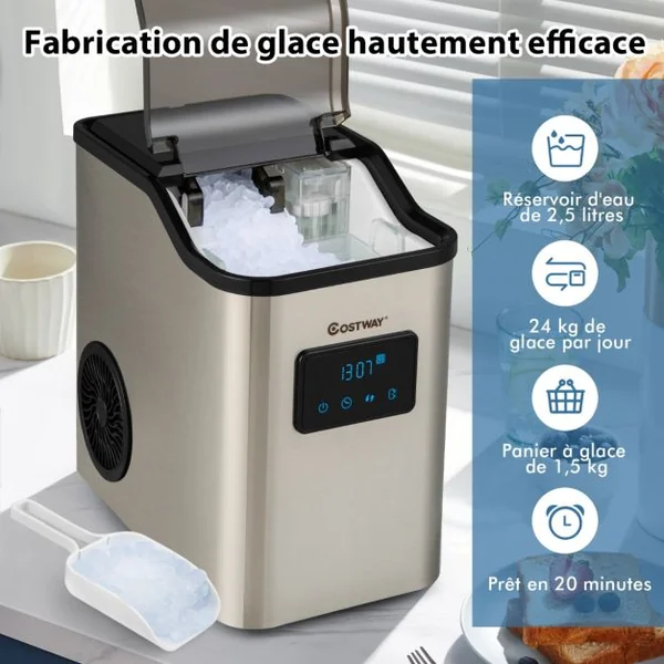 Machine à Glaçons 24kg en 24h Panneau de Contrôle Tactile LED