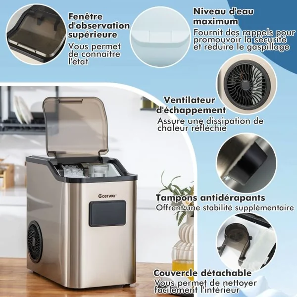 Machine à Glaçons 24kg en 24h Panneau de Contrôle Tactile LED