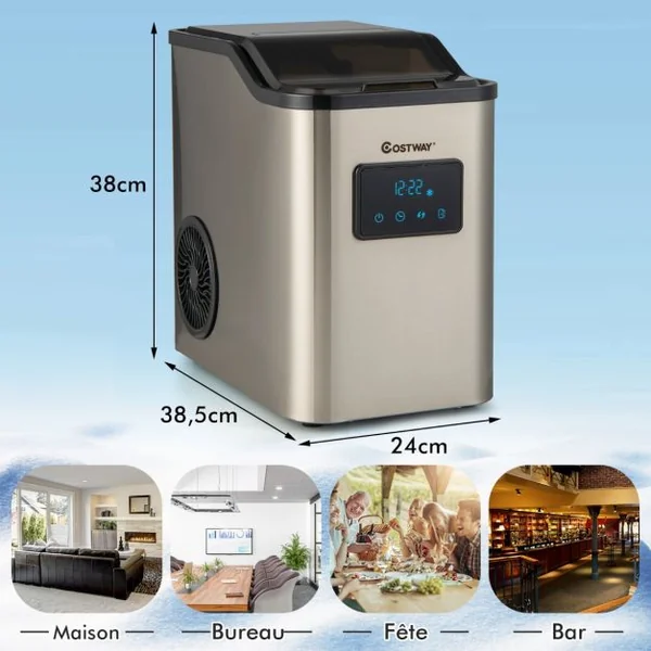 Machine à Glaçons 24kg en 24h Panneau de Contrôle Tactile LED