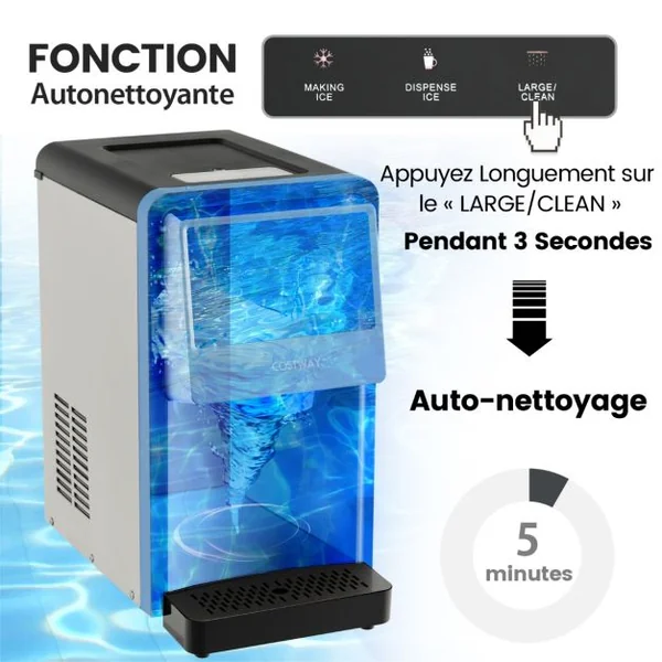 Machine à Glaçons 27kg/24h Machine à Pépites à Affichage LED de Comptoir avec Capteur Infrarouge et Autonettoyant Stockage de glace : 4 kg