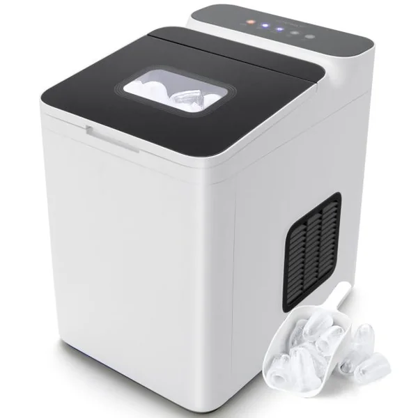 Machine à Glaçons 9 Glaçons 15 kg/Jour Cycle 6 Minutes Nettoyage Automatique Commande Tactile Couvercle en Verre 1,5 L Blanc