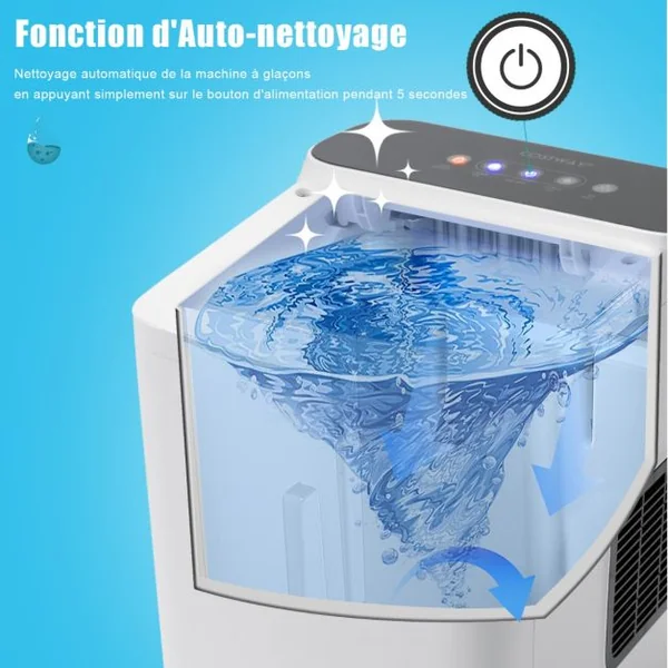 Machine à Glaçons 9 Glaçons 15 kg/Jour Cycle 6 Minutes Nettoyage Automatique Commande Tactile Couvercle en Verre 1,5 L Blanc