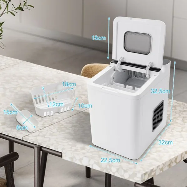 Machine à Glaçons 9 Glaçons 15 kg/Jour Cycle 6 Minutes Nettoyage Automatique Commande Tactile Couvercle en Verre 1,5 L Blanc