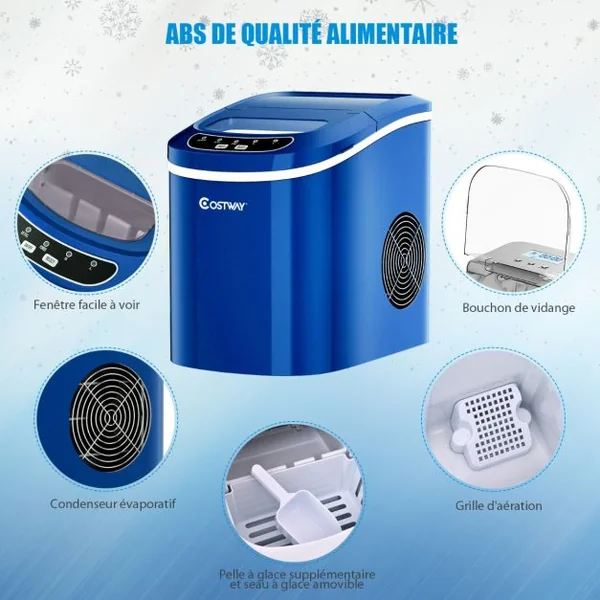 Machine à Glaçons Portable 12KG/24H 9 glaçons par 6-13 Min avec Réservoir 2,2 L et Bac à Glace de 0,7 kg Bleu
