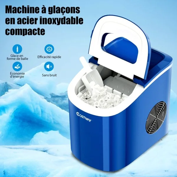 Machine à Glaçons Portable 12KG/24H 9 glaçons par 6-13 Min avec Réservoir 2,2 L et Bac à Glace de 0,7 kg Bleu