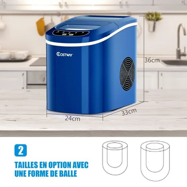 Machine à Glaçons Portable 12KG/24H 9 glaçons par 6-13 Min avec Réservoir 2,2 L et Bac à Glace de 0,7 kg Bleu