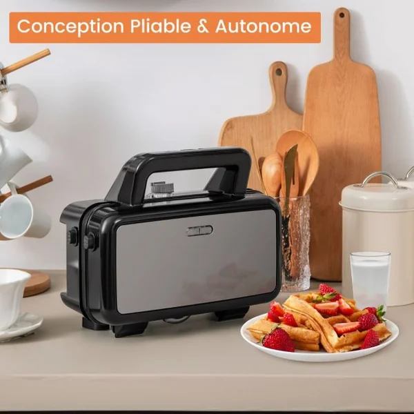 Machine à Sandwich Presse Electrique Plaques Antiadhésives Machine à Petit-déjeuner 1200W Contrôle de Température à 5 Positions Noir
