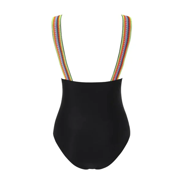 Maillot de Bain 1 Piece Grossesse Noir à Bandes Colorés