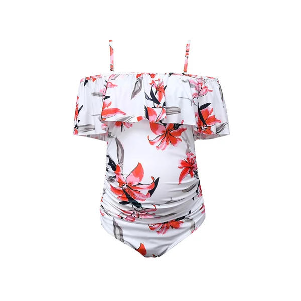 Maillot de bain fleuri à volants et épaules dénudées - Reste XL