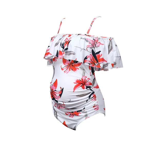 Maillot de bain fleuri à volants et épaules dénudées - Reste XL